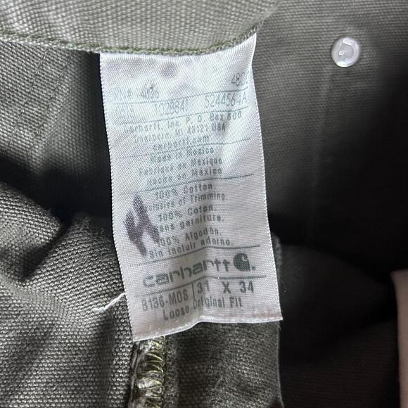 Carhartt B136 Moss Green Double Knee Workwear Carpenter Dungaree Pants 32 - Picture 5 of 5